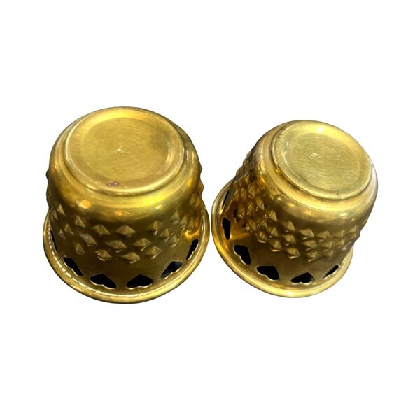 2 Vintage Solid Brass Heart Pattern Votive Candle Holder Made in India 2.5" - Picture 4 of 4
